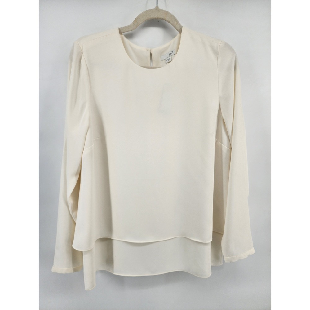 J. Jill Womens Cream Layered Chiffon Long Sleeve Blouse Top Small NWT 071841